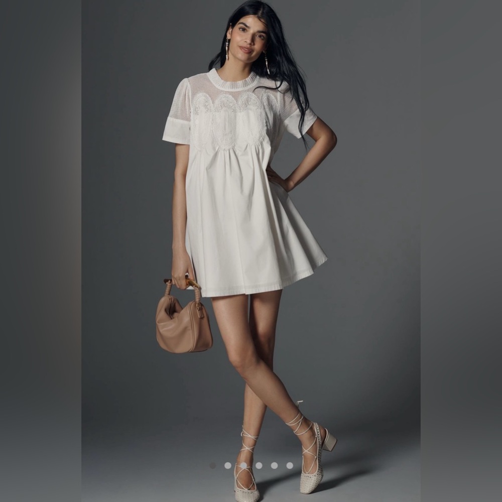 Charming White Lace Babydoll mini Dress